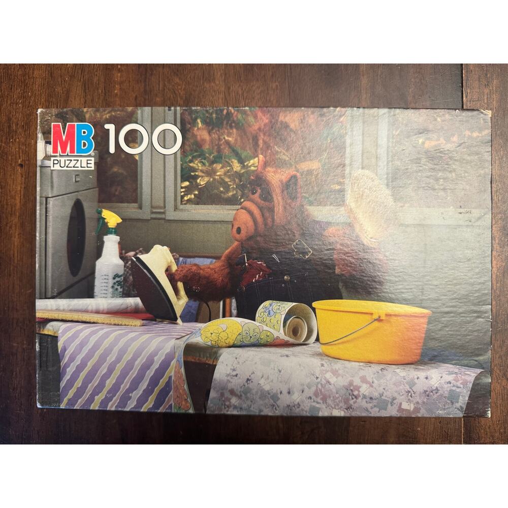 Vintage Milton Bradley "Alf Doing Laundry" puzzle open box 100 piece